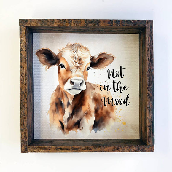 Not in the Mood - Baby Cow Watercolor - Cute Baby Cow Art