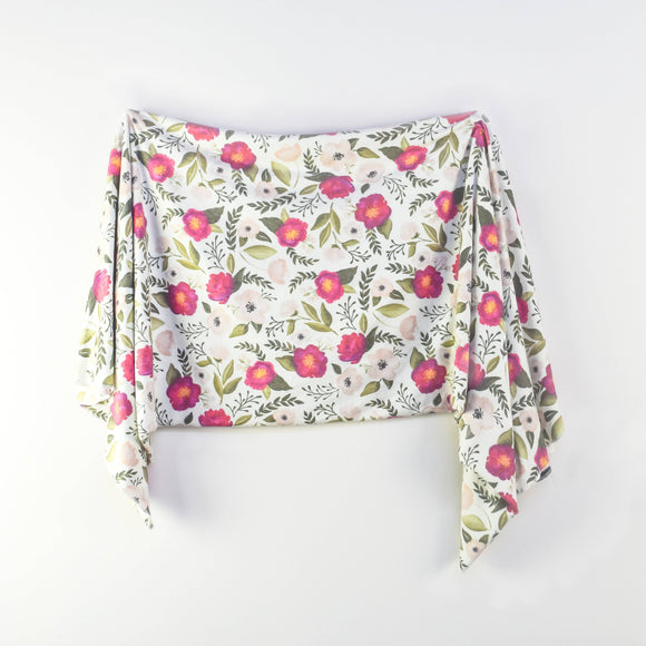 Extra Soft Stretchy Knit Swaddle Blanket: Fuchsia Florals